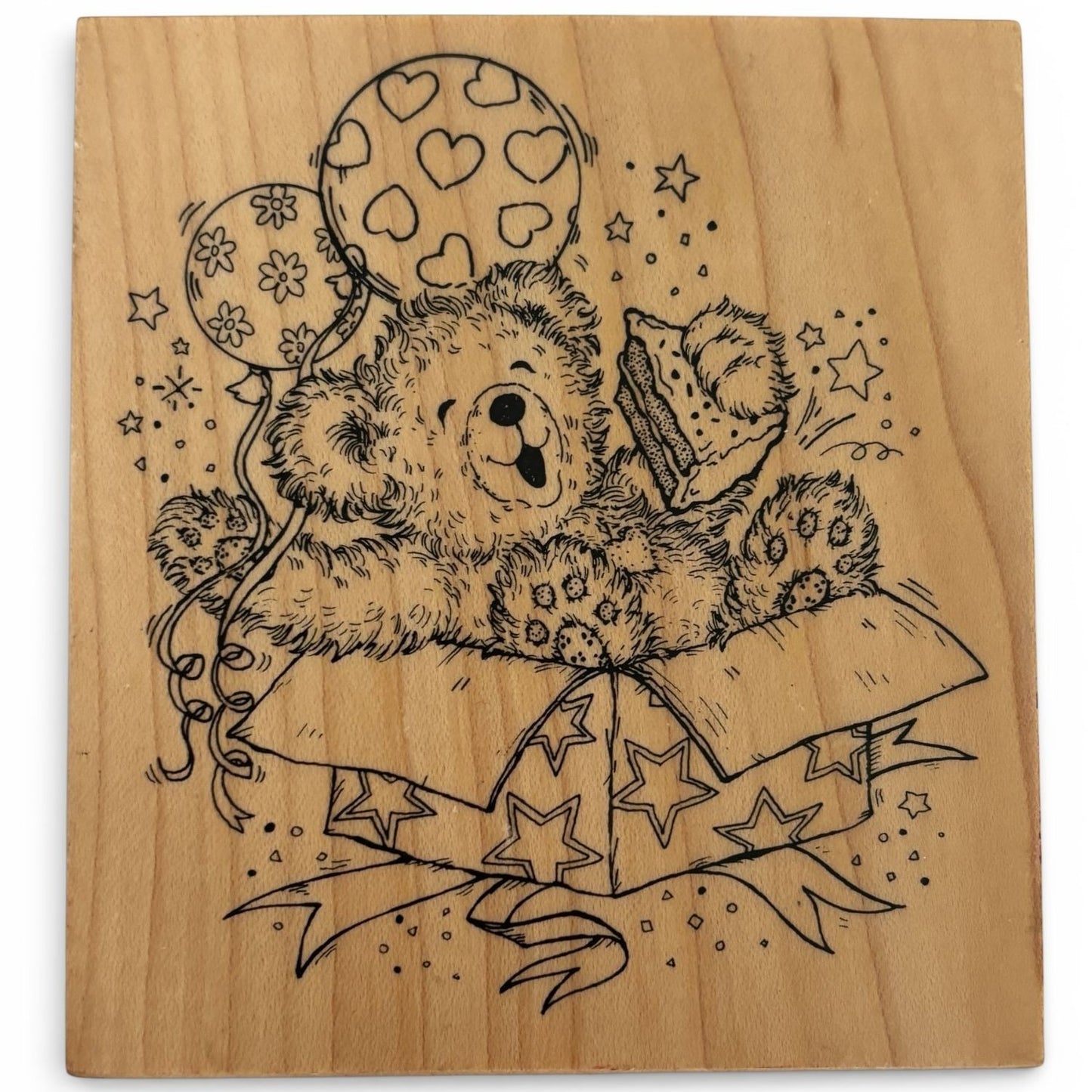 PSX Rubber Stamp Fuzzy Bear Teddy Birthday Cardmaking Gift Balloons Party Large