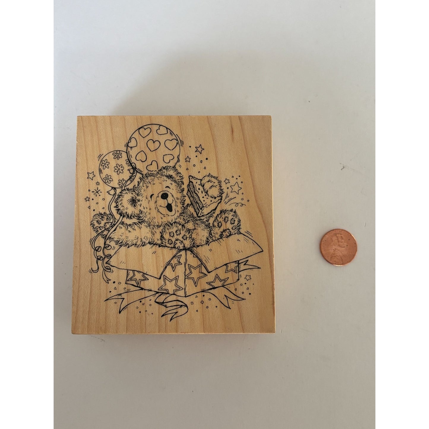 PSX Rubber Stamp Fuzzy Bear Teddy Birthday Cardmaking Gift Balloons Party Large