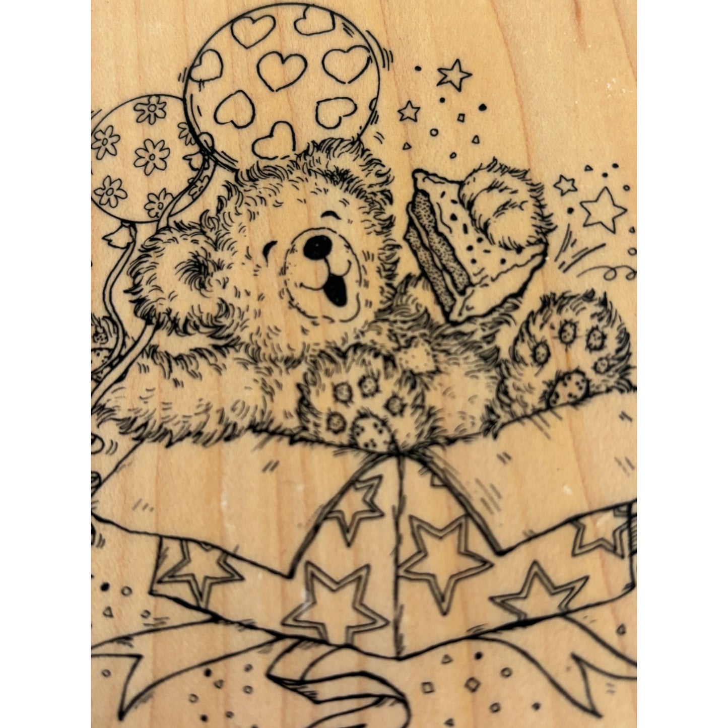 PSX Rubber Stamp Fuzzy Bear Teddy Birthday Cardmaking Gift Balloons Party Large
