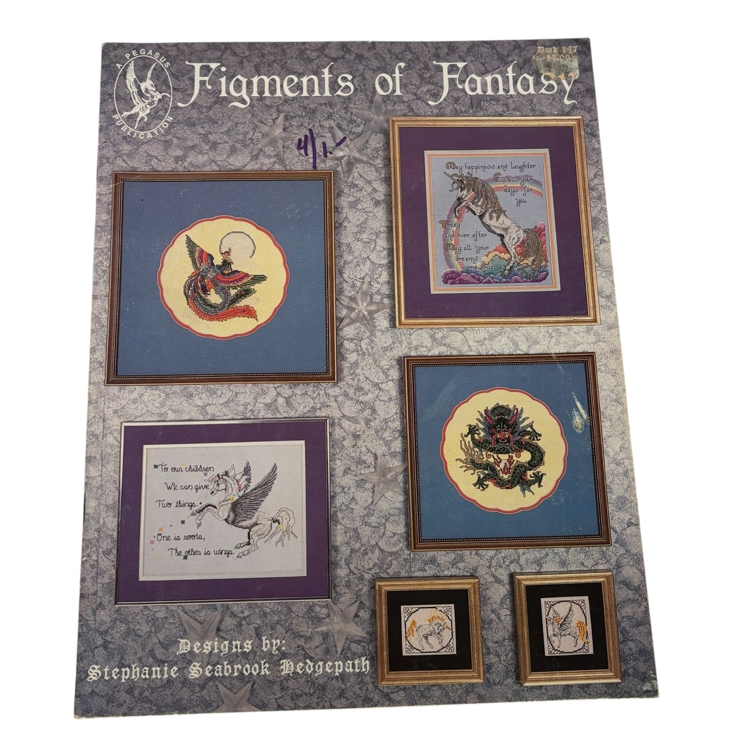 Figments Of Fantasy Cross Stitch Pattern Book Dragon Unicorn Wizard Pegasus 147