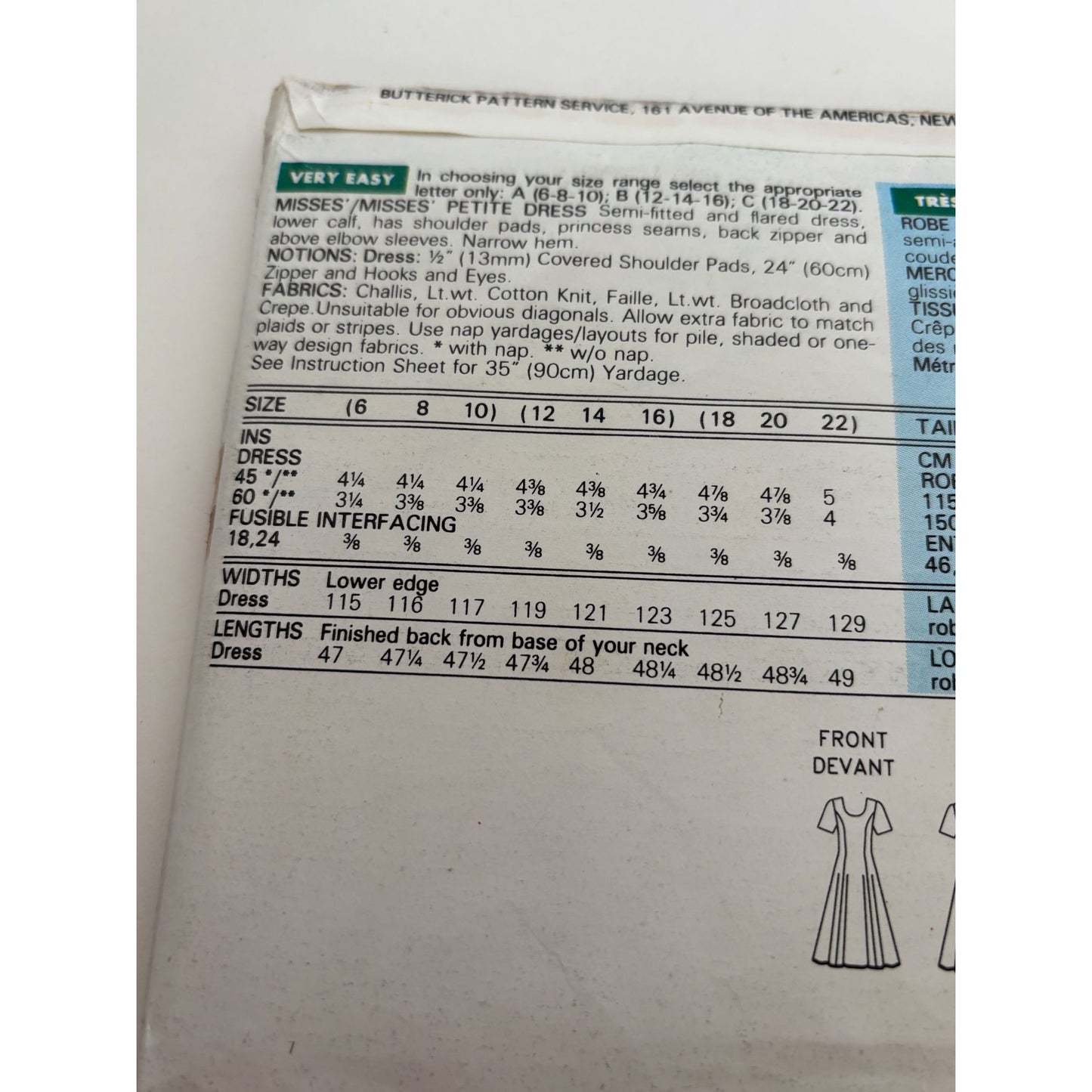 Butterick See and Sew Sewing Pattern 6753 Dress Very Easy Sizes 18 20 22 Uncut