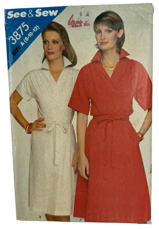 Butterick See and Sew Sewing Pattern 3875 Misses Dress Front Wrap 8 10 12 Uncut