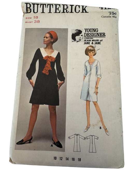 Butterick Sewing Pattern 4129 One Piece Dress 18 Jean Muir Designer Rare Vintage