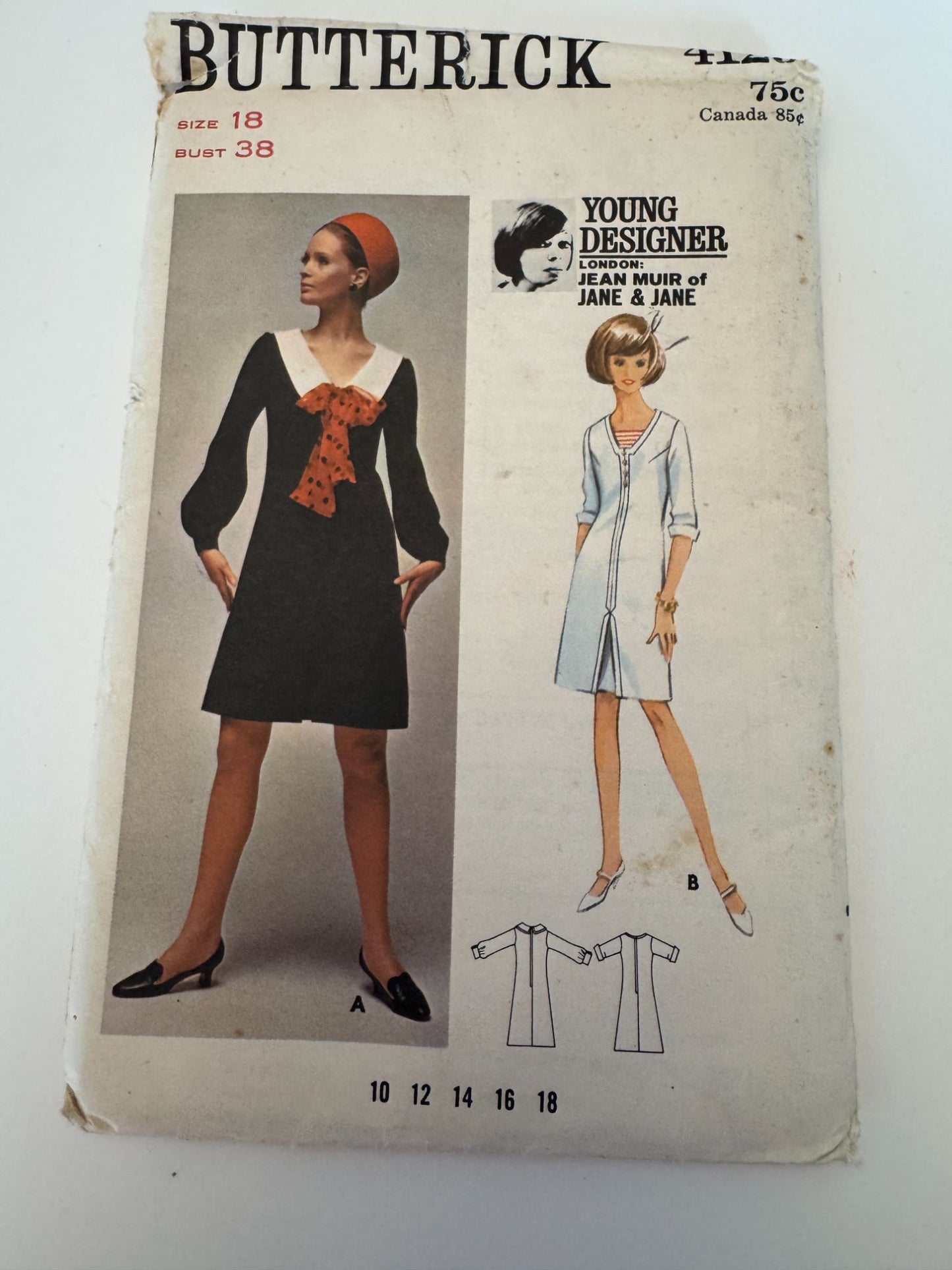 Butterick Sewing Pattern 4129 One Piece Dress 18 Jean Muir Designer Rare Vintage