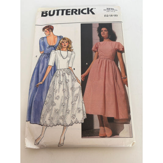 Butterick Sewing Pattern 3235 Modest Formal Dress Short Sleeve 1980s 12 14 16 UC