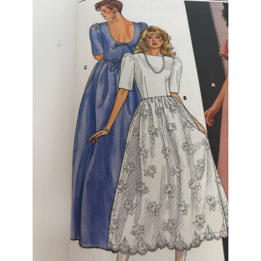 Butterick Sewing Pattern 3235 Modest Formal Dress Short Sleeve 1980s 12 14 16 UC