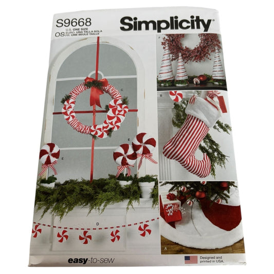 Simplicity Sewing Pattern S9668 Christmas Stocking Wreath Peppermint Tree Skirt