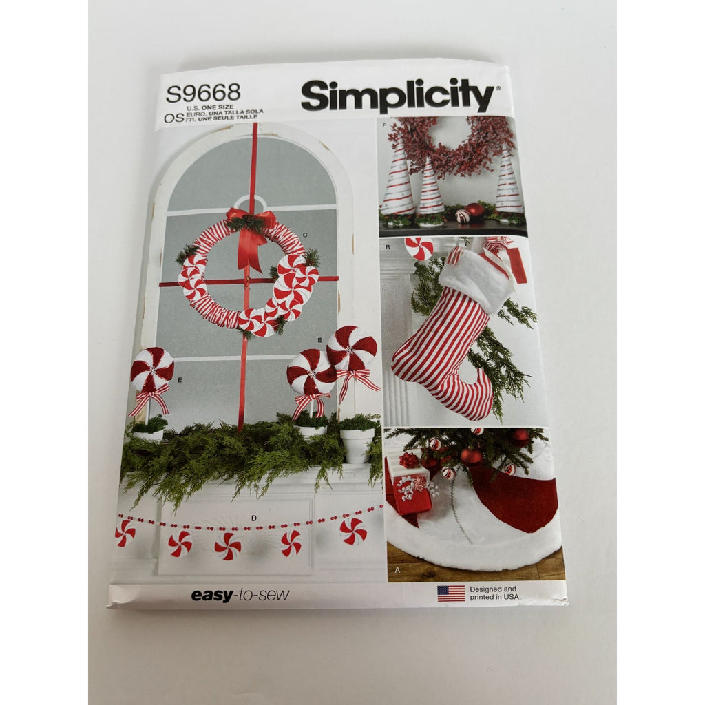 Simplicity Sewing Pattern S9668 Christmas Stocking Wreath Peppermint Tree Skirt