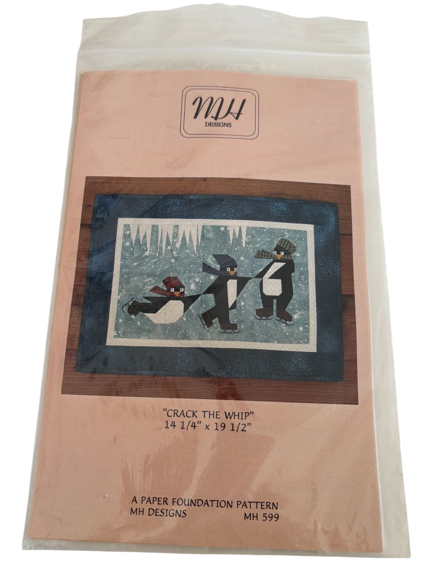 MH Designs Quilt Design 599 Penguins Crack The Whip Winter Ice Skating Christmas