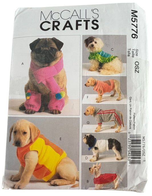 McCalls Sewing Pattern M5776 Crafts Pet Clothing Dog Coats Scarf  Leg Warmers UC