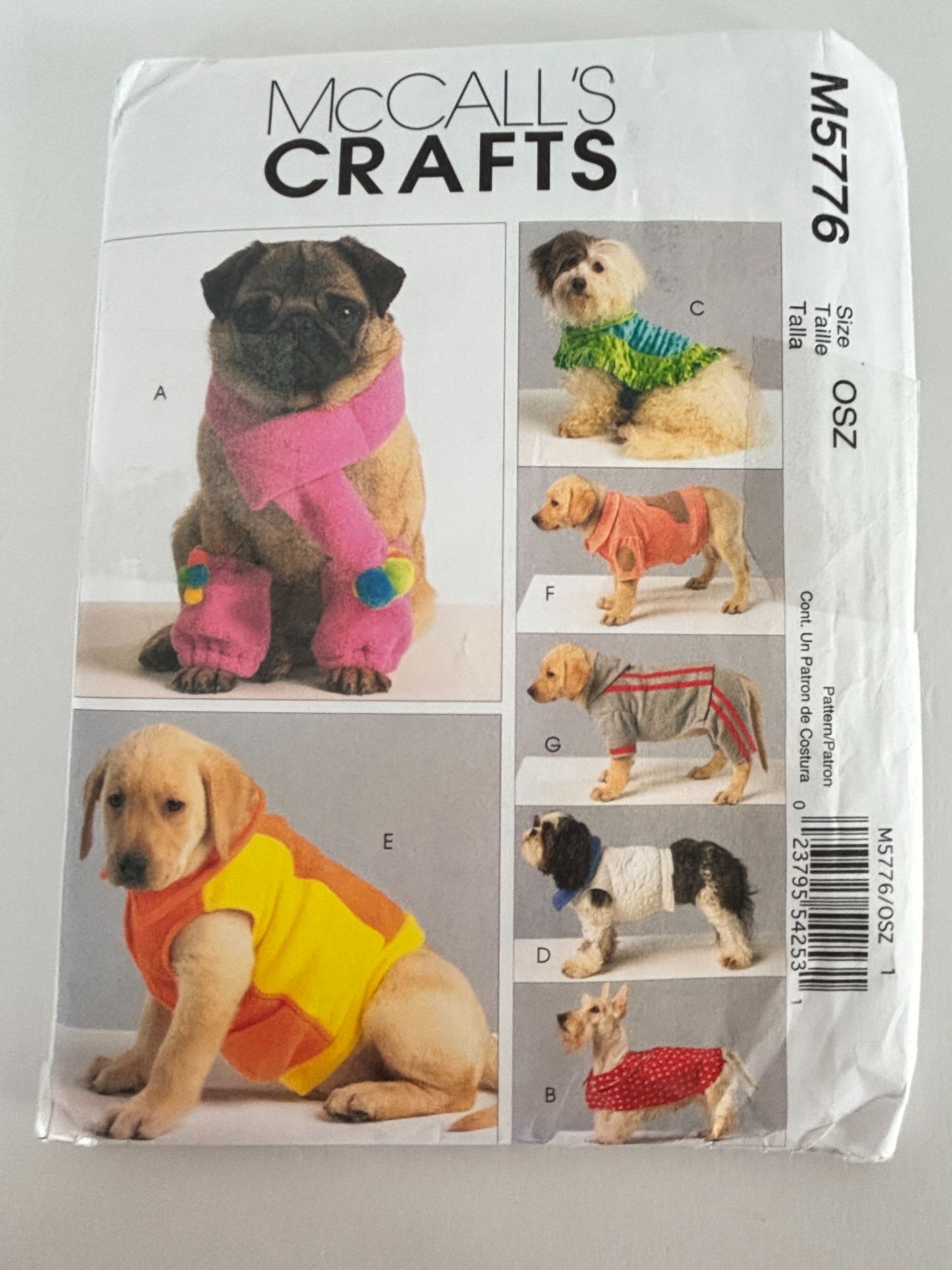 McCalls Sewing Pattern M5776 Crafts Pet Clothing Dog Coats Scarf  Leg Warmers UC