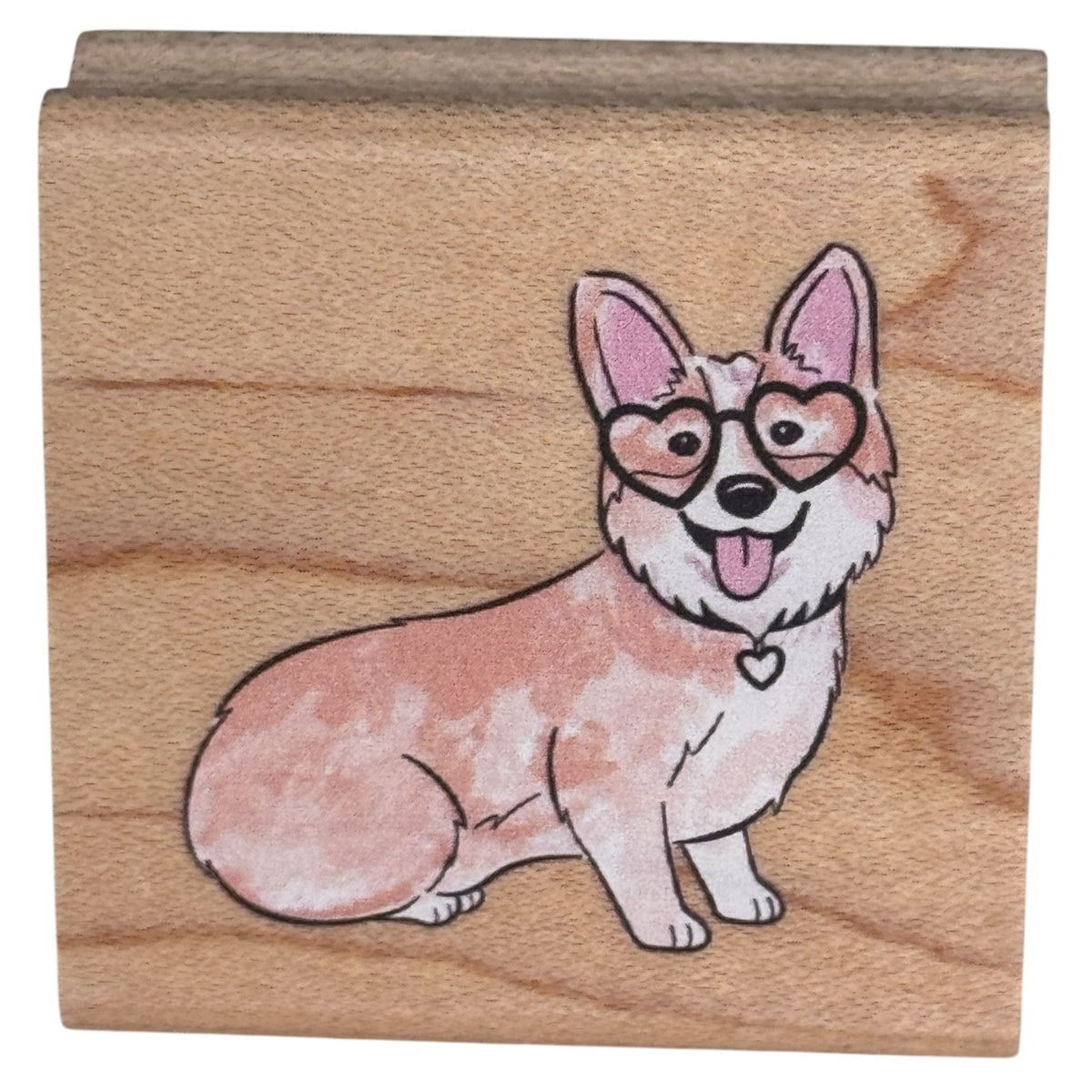 Stampabilities Rubber Stamp Corgi Dog Heart Glasses Cute Puppy Kawaii Cardmaking Animal Wood Mounted