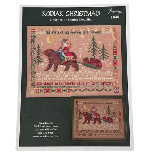 Imaginating Cross Stitch Pattern 1848 Kodiak Christmas Bear Santa Alaska Winter
