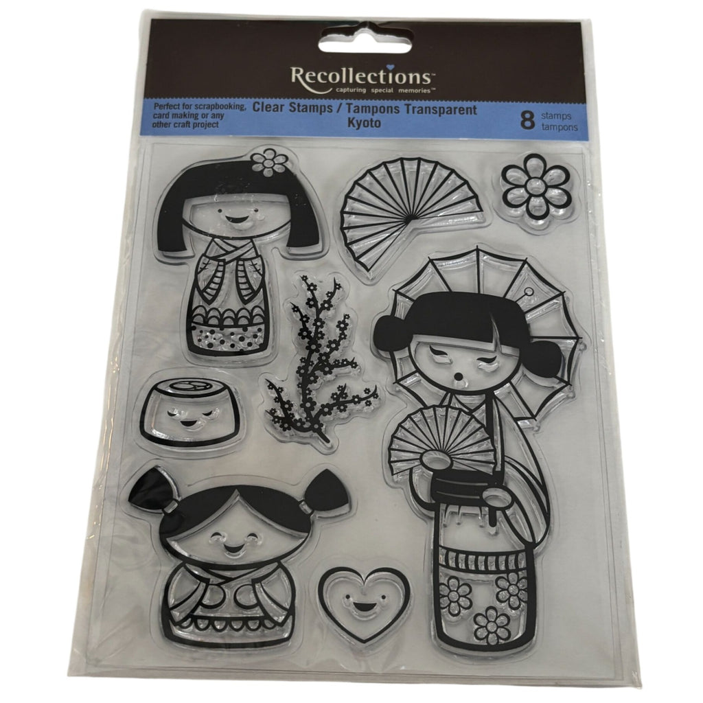 Recollections Clear Stamp Set Kyoto Kokeshi Doll Asian Japanese Girl Card Making Storybook Fan
