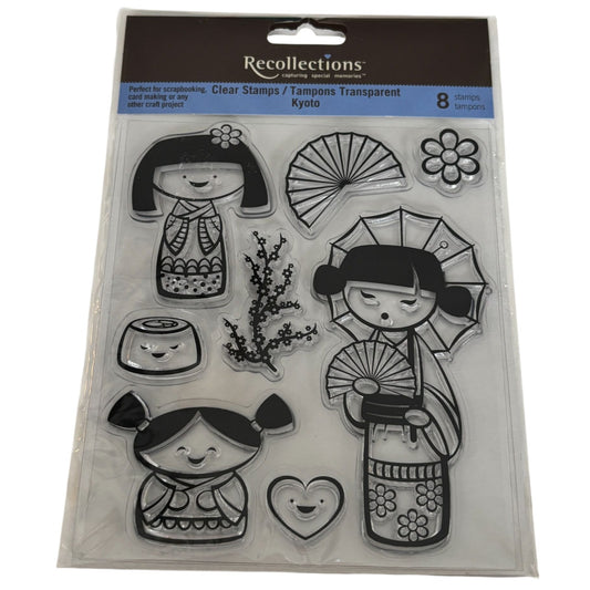 Recollections Clear Stamp Set Kyoto Kokeshi Doll Asian Japanese Girl Card Making Storybook Fan