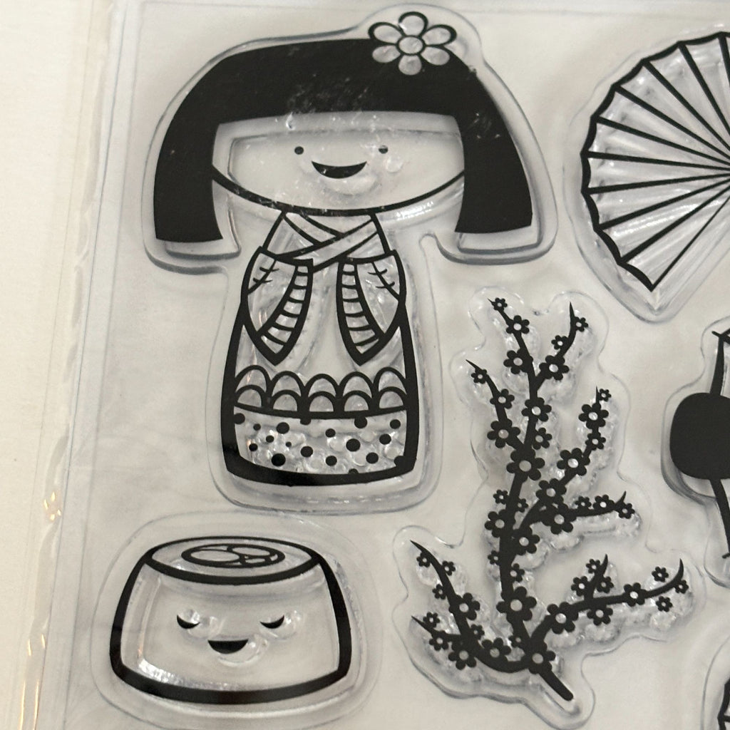 Recollections Clear Stamp Set Kyoto Kokeshi Doll Asian Japanese Girl Card Making Storybook Fan
