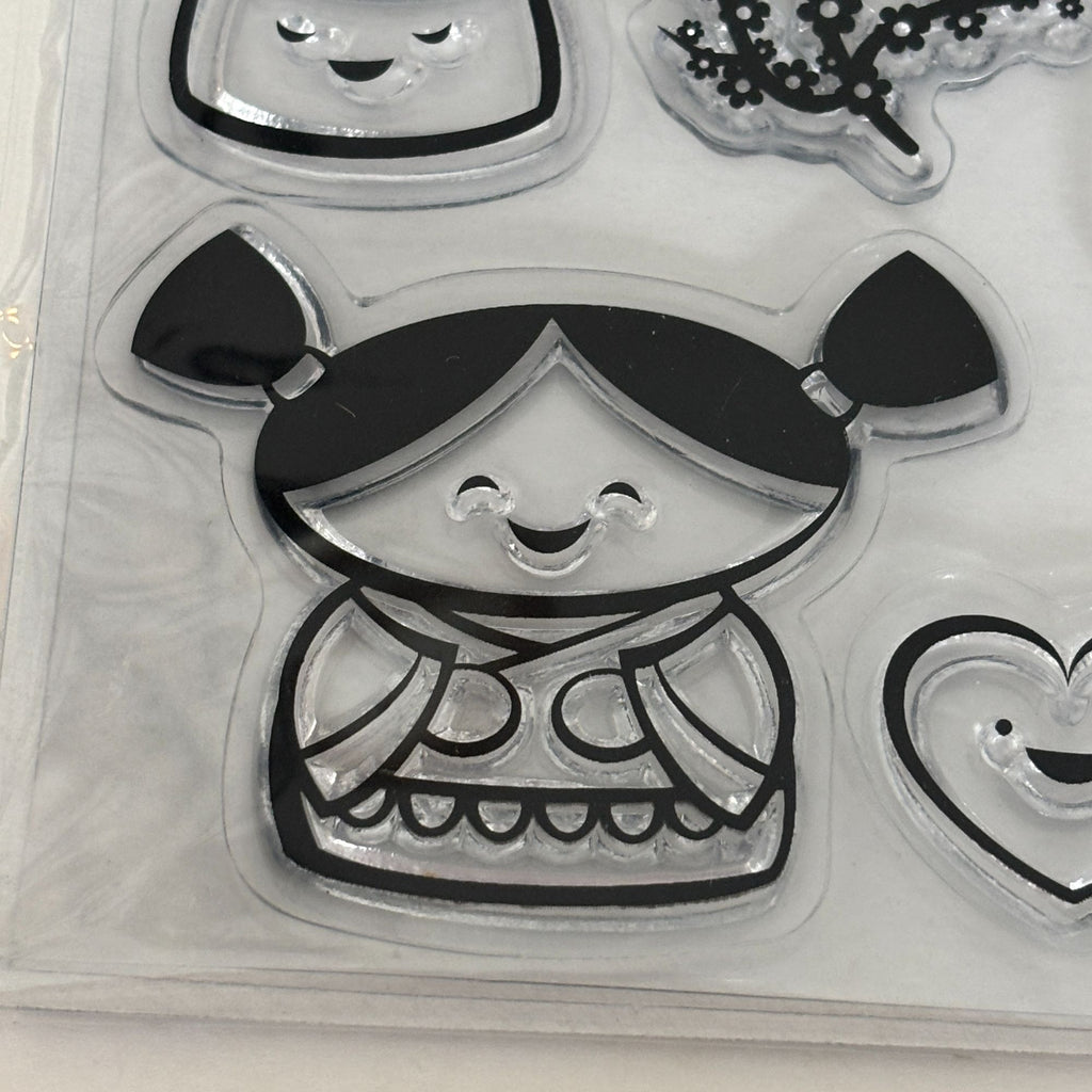 Recollections Clear Stamp Set Kyoto Kokeshi Doll Asian Japanese Girl Card Making Storybook Fan