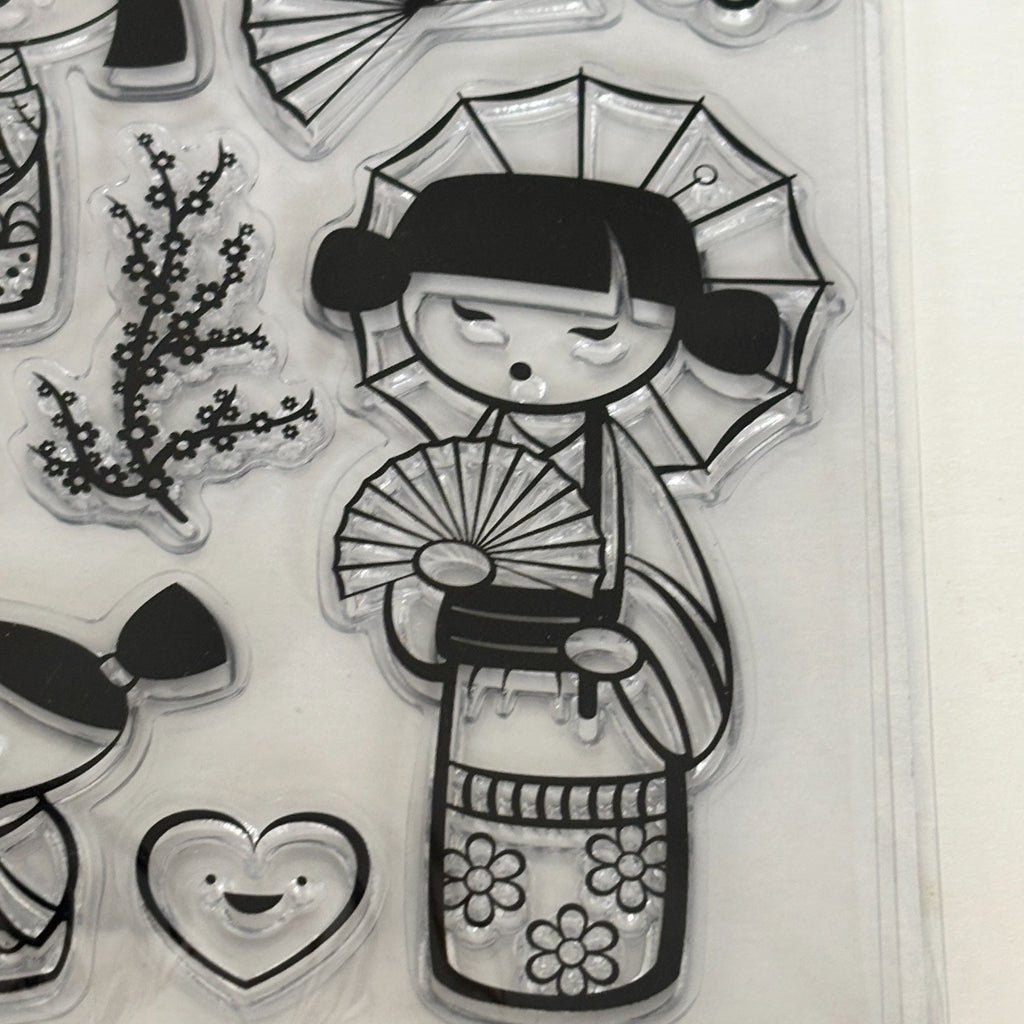 Recollections Clear Stamp Set Kyoto Kokeshi Doll Asian Japanese Girl Card Making Storybook Fan