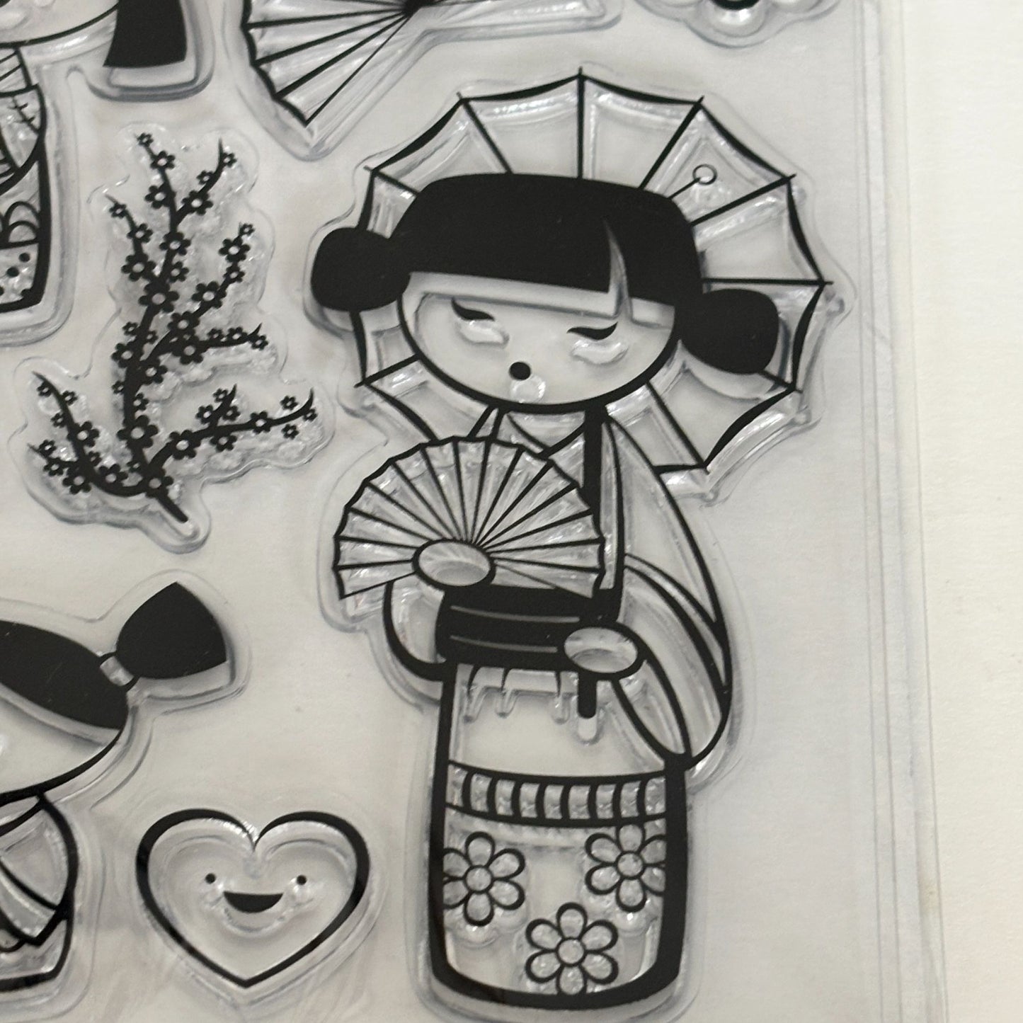Recollections Clear Stamp Set Kyoto Kokeshi Doll Asian Japanese Girl Card Making Storybook Fan