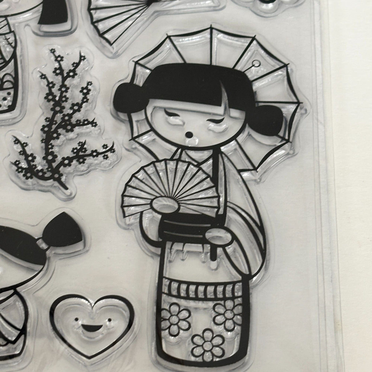 Recollections Clear Stamp Set Kyoto Kokeshi Doll Asian Japanese Girl Card Making Storybook Fan