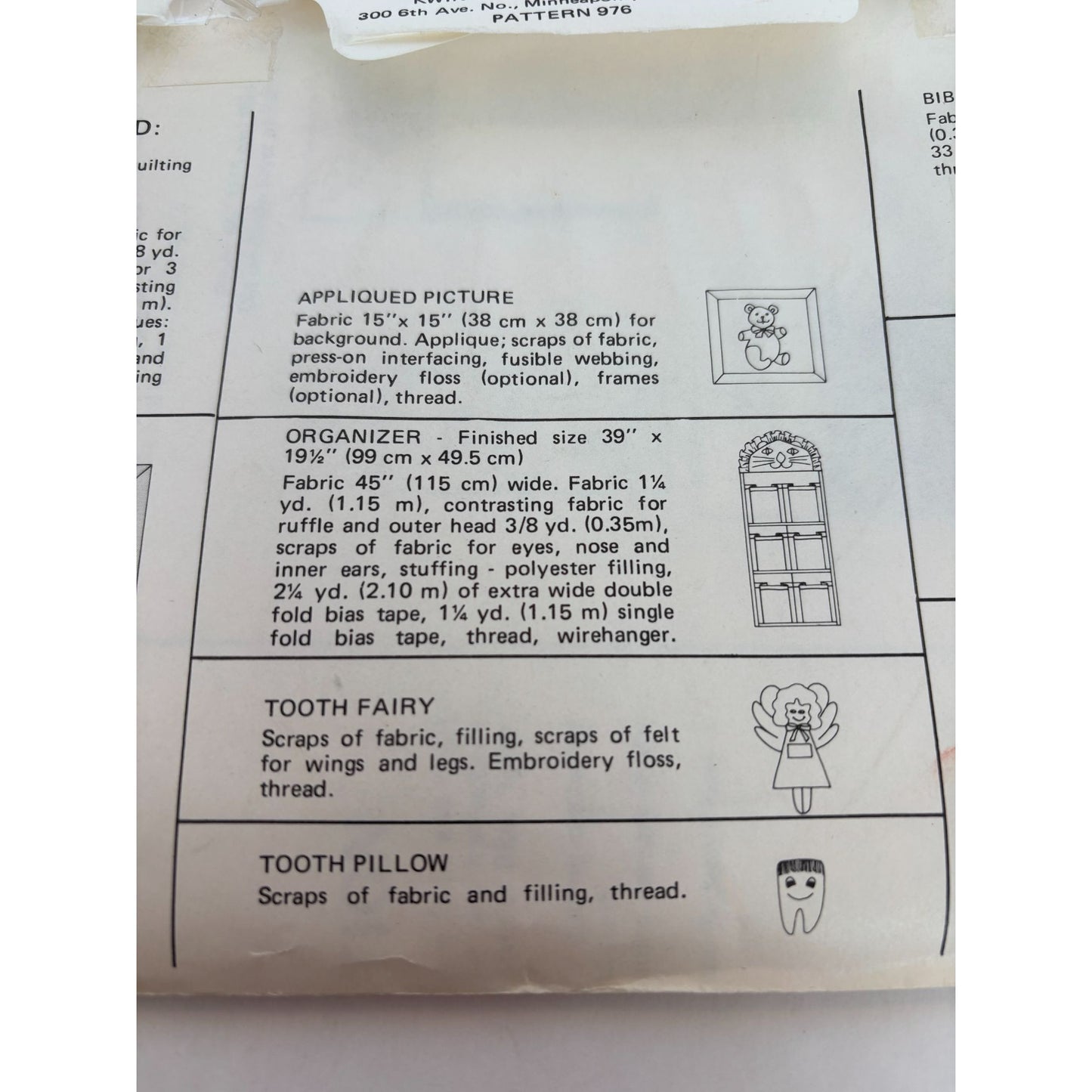 Kwik Sew Sewing Pattern 976 Tooth Fairy Pillow Bibs Baby Blankets Organizer UC