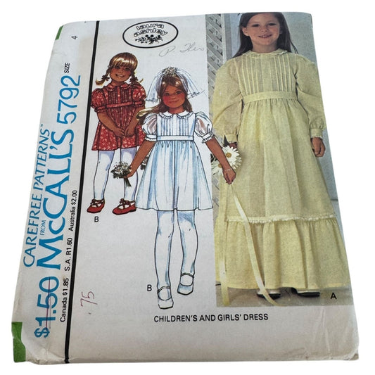 McCalls Sewing Pattern 5792 Flower Girl Dress Laura Ashley Size 4 UC Cottagecore