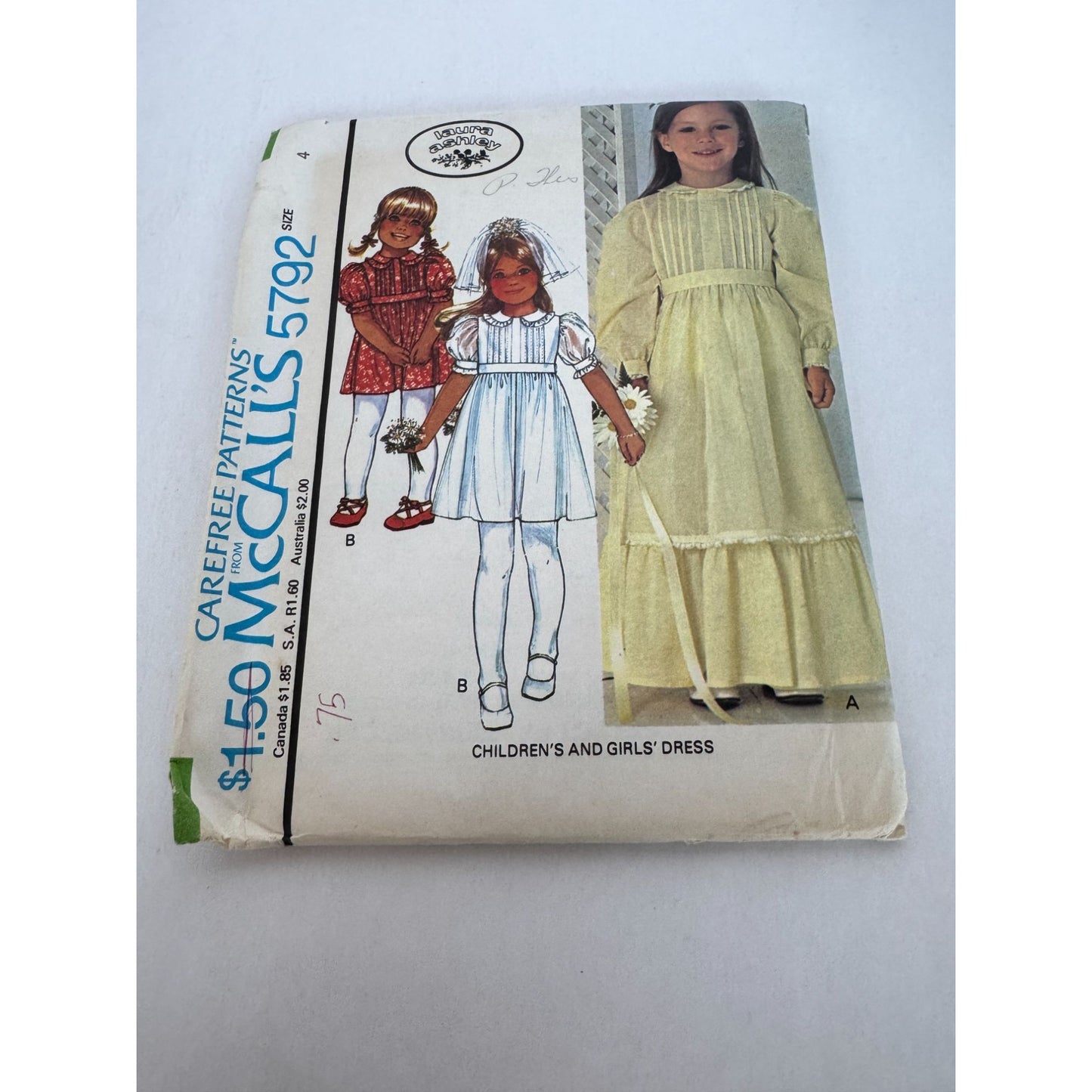 McCalls Sewing Pattern 5792 Flower Girl Dress Laura Ashley Size 4 UC Cottagecore