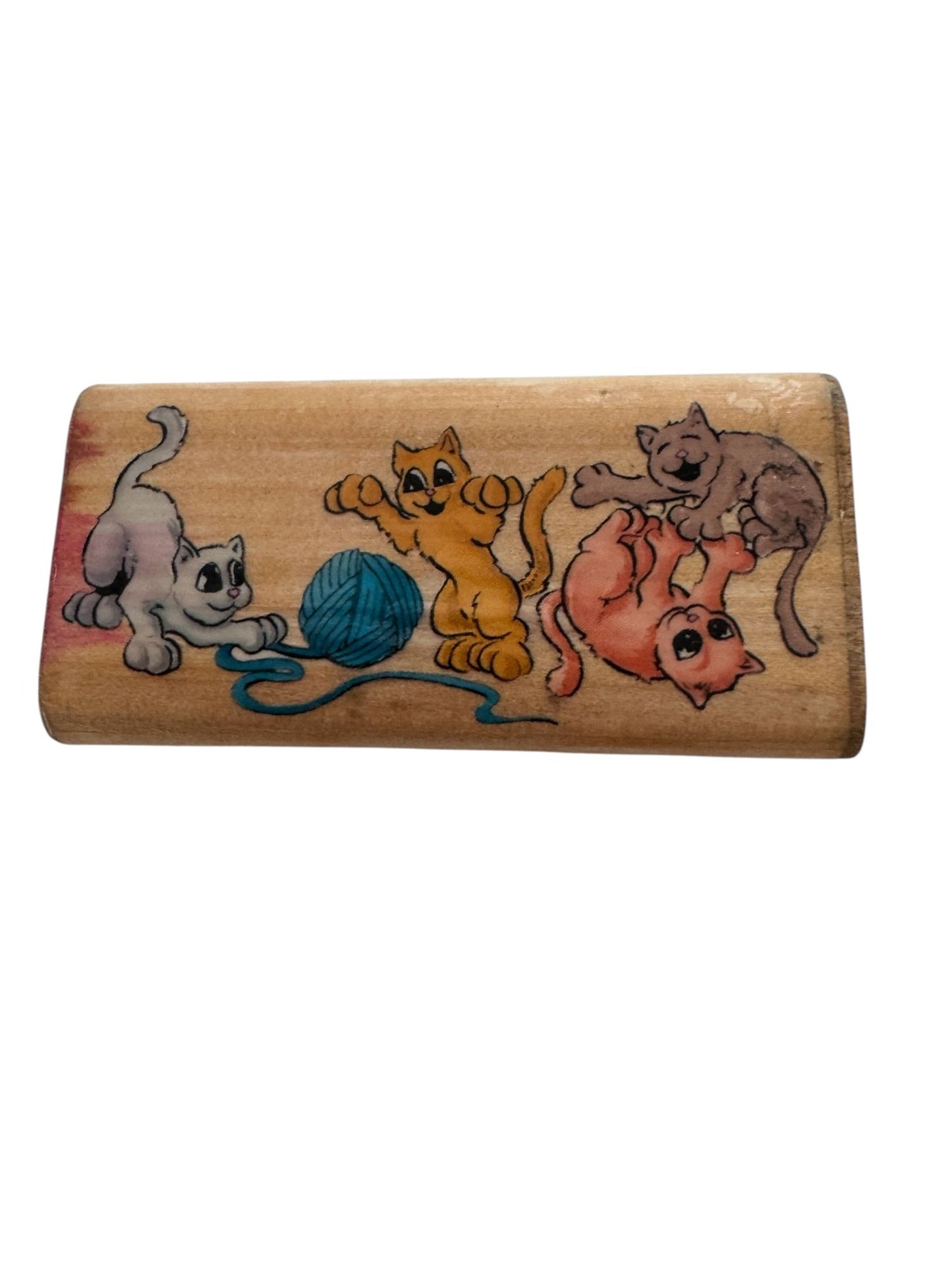 Sky Kids Rubber Stamp Playful Cats Kitten Ball of Yarn Animals Tickle Friendship