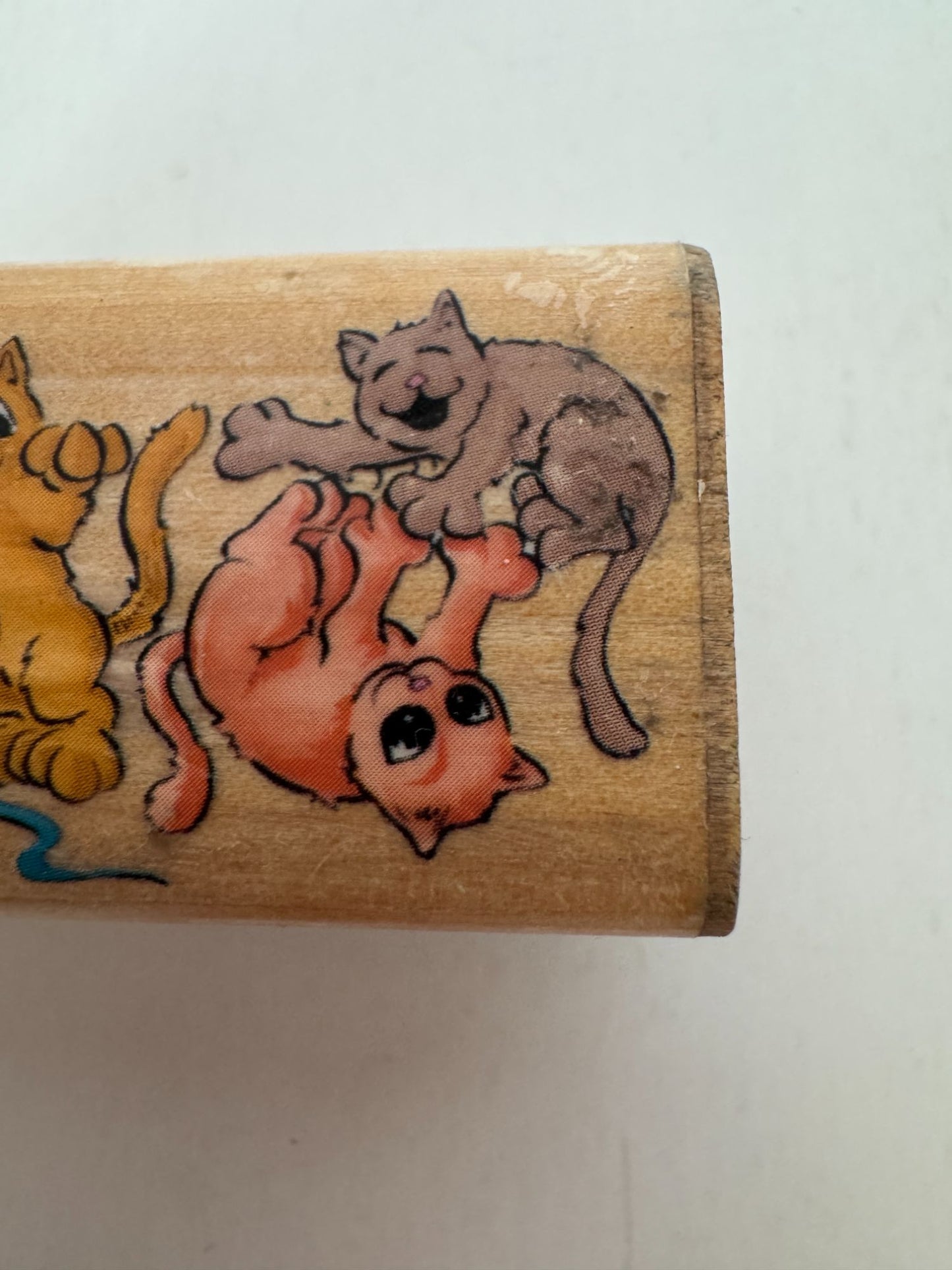 Sky Kids Rubber Stamp Playful Cats Kitten Ball of Yarn Animals Tickle Friendship