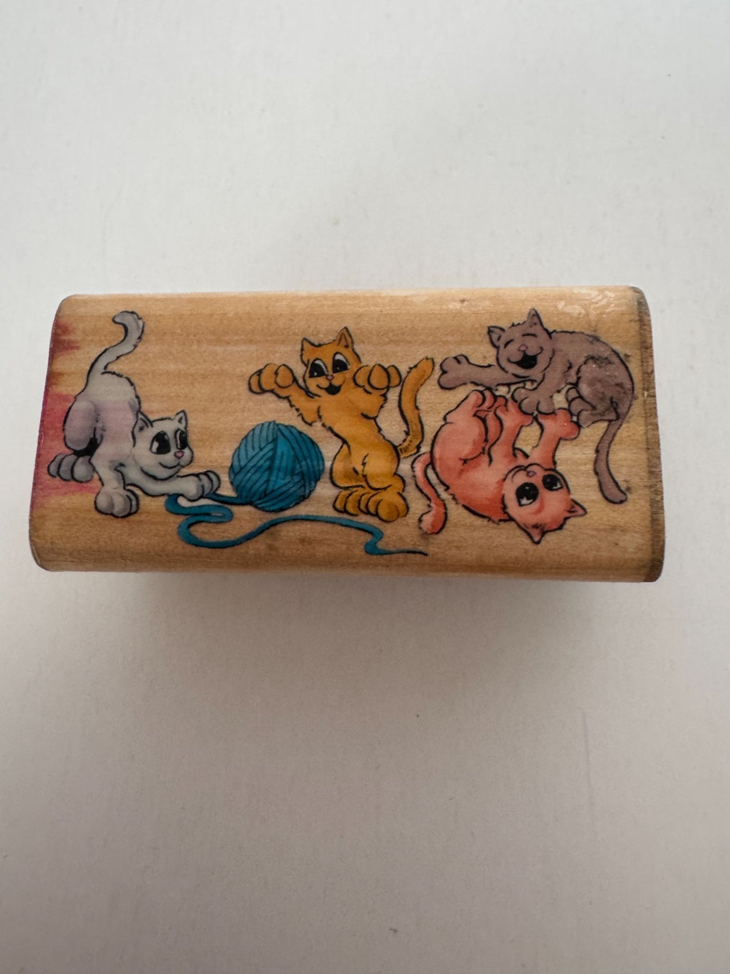 Sky Kids Rubber Stamp Playful Cats Kitten Ball of Yarn Animals Tickle Friendship
