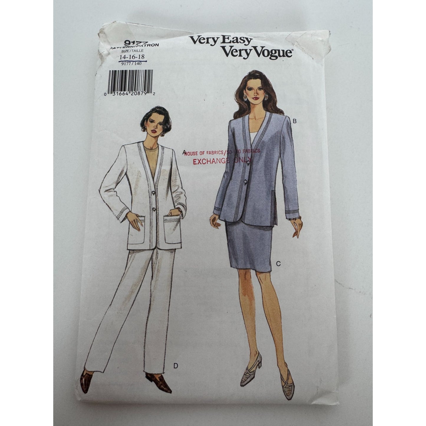 Vogue Sewing Pattern 9177 Jacket Skirt Pants Work Suit Outfit Easy 14 16 18 UC