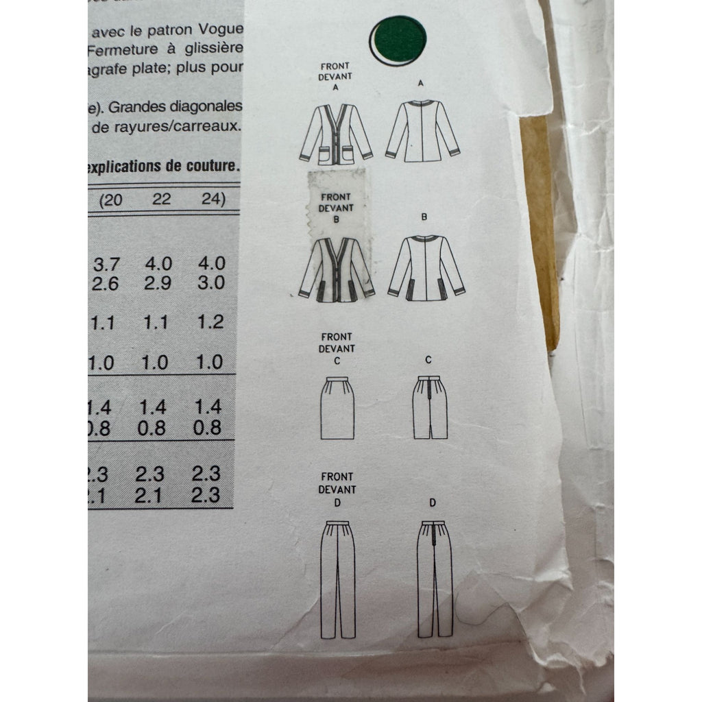 Vogue Sewing Pattern 9177 Jacket Skirt Pants Work Suit Outfit Easy 14 16 18 UC