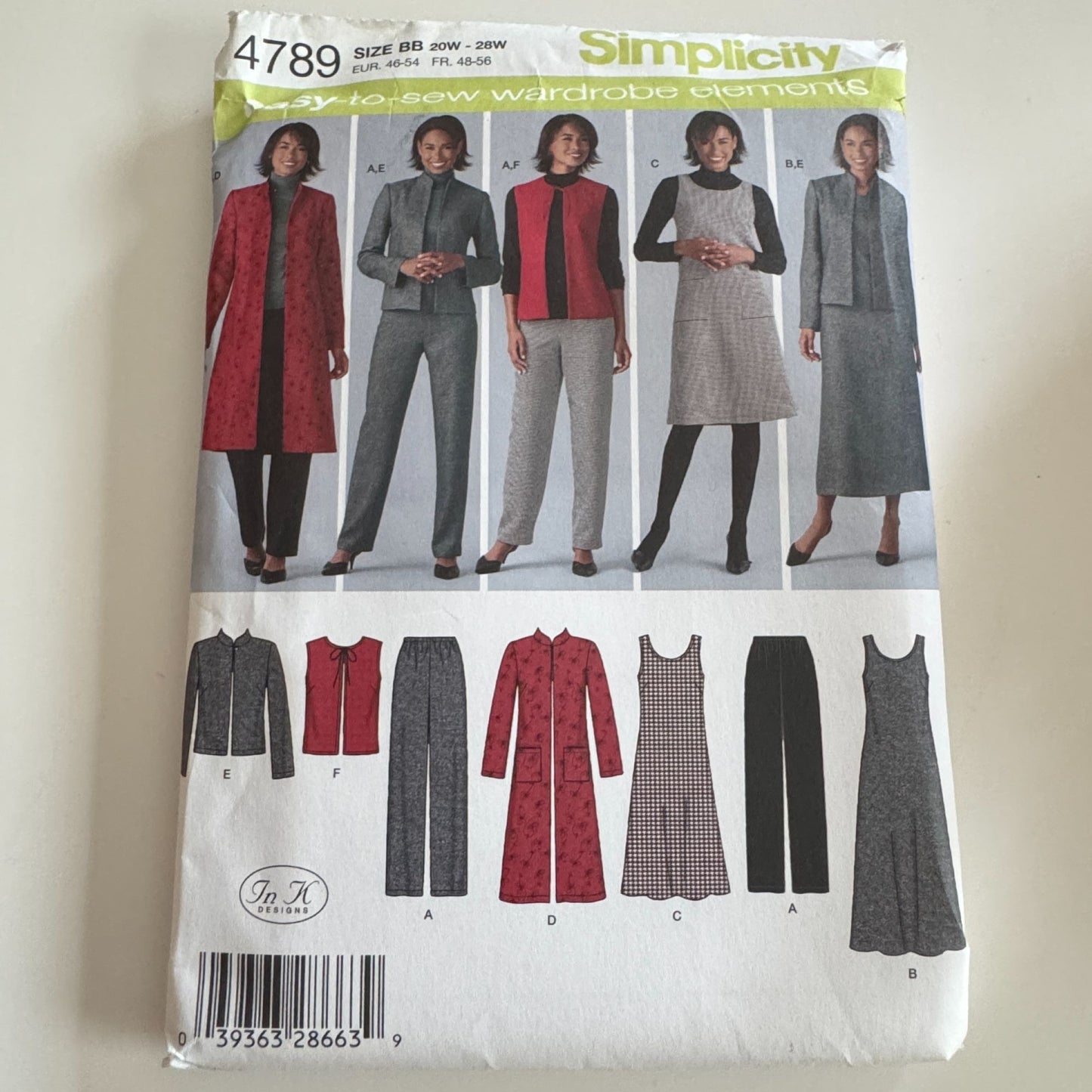 Simplicity Sewing Pattern 4789 Womens Wardrobe Pants Vest Jacket Jumper 20W-28W