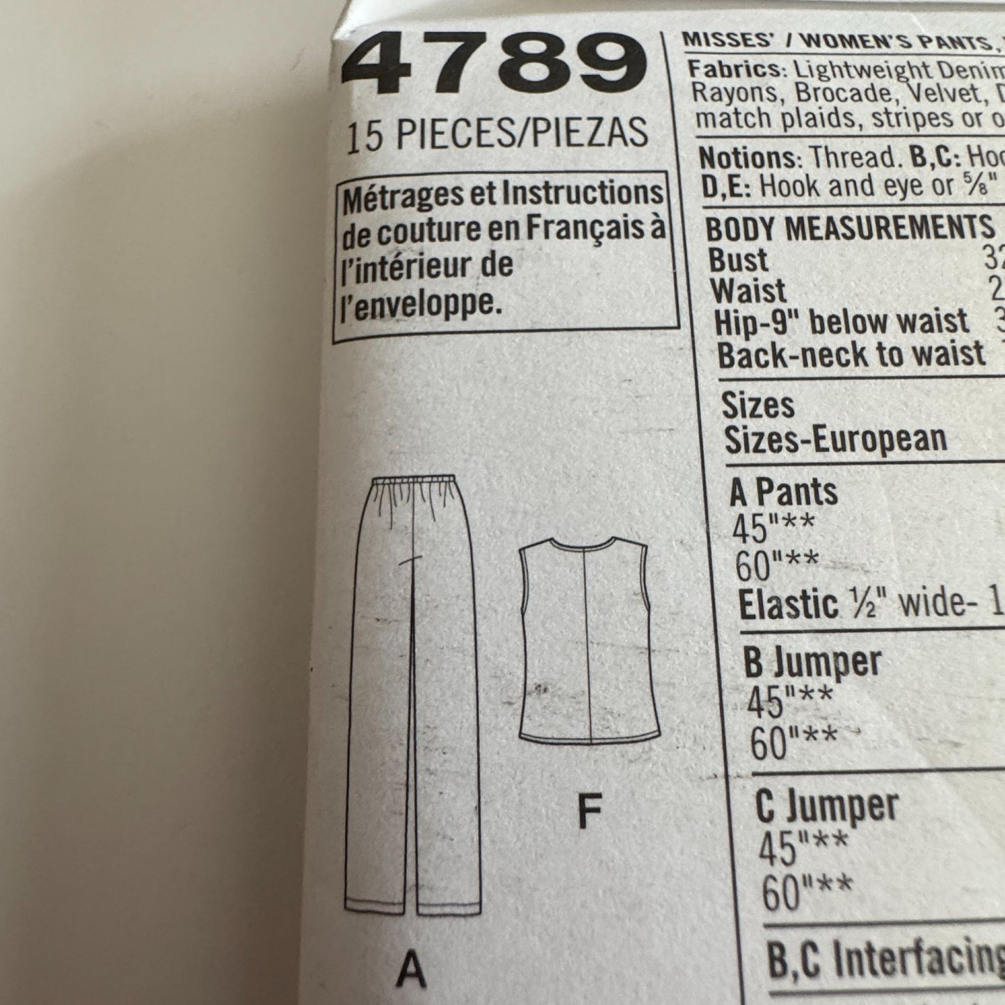 Simplicity Sewing Pattern 4789 Womens Wardrobe Pants Vest Jacket Jumper 20W-28W