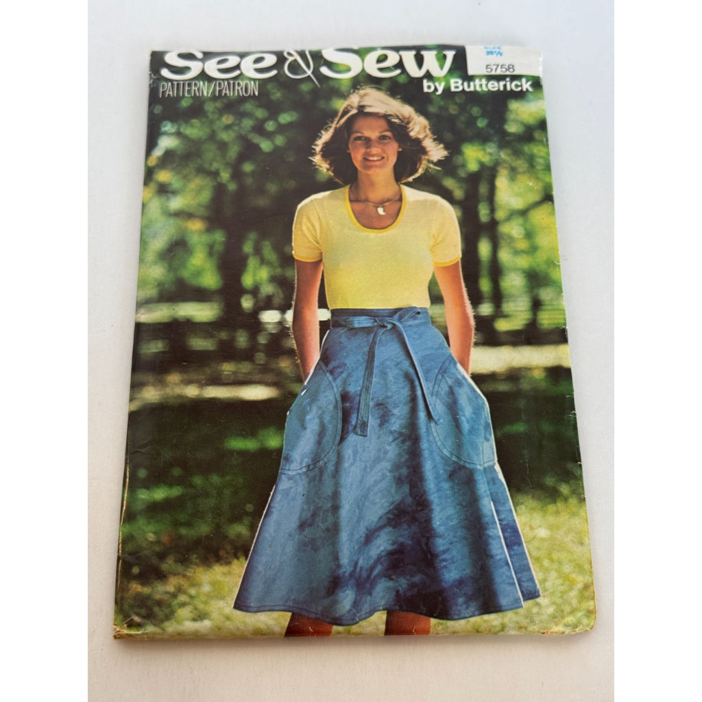 Butterick Sewing Pattern 5758 Flared Skirt Pockets Vintage Waist 26.5 inch Uncut