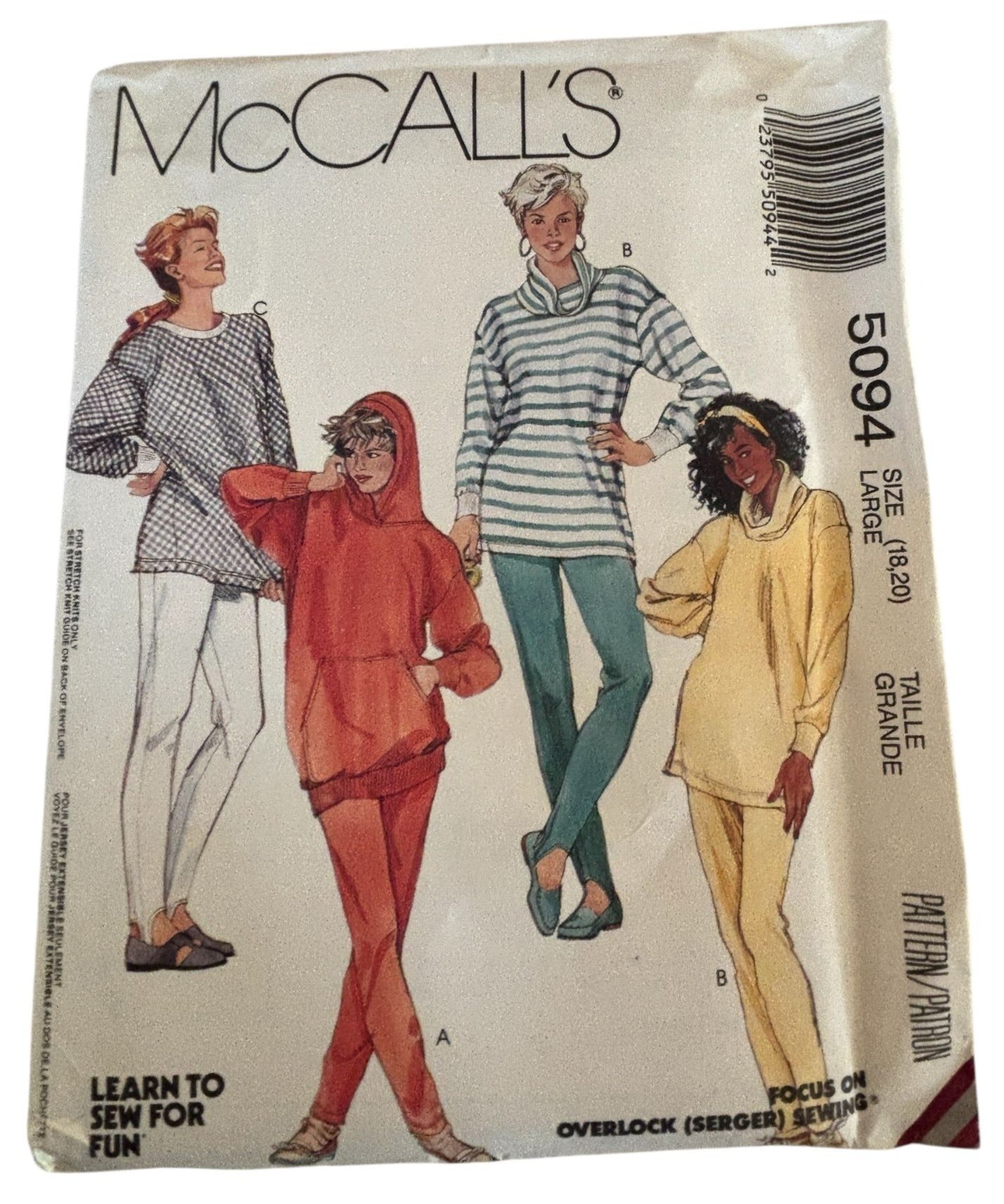 McCalls Sewing Pattern 5094 Loose Fitting Pullover Top Shirt Pants Large 16 18