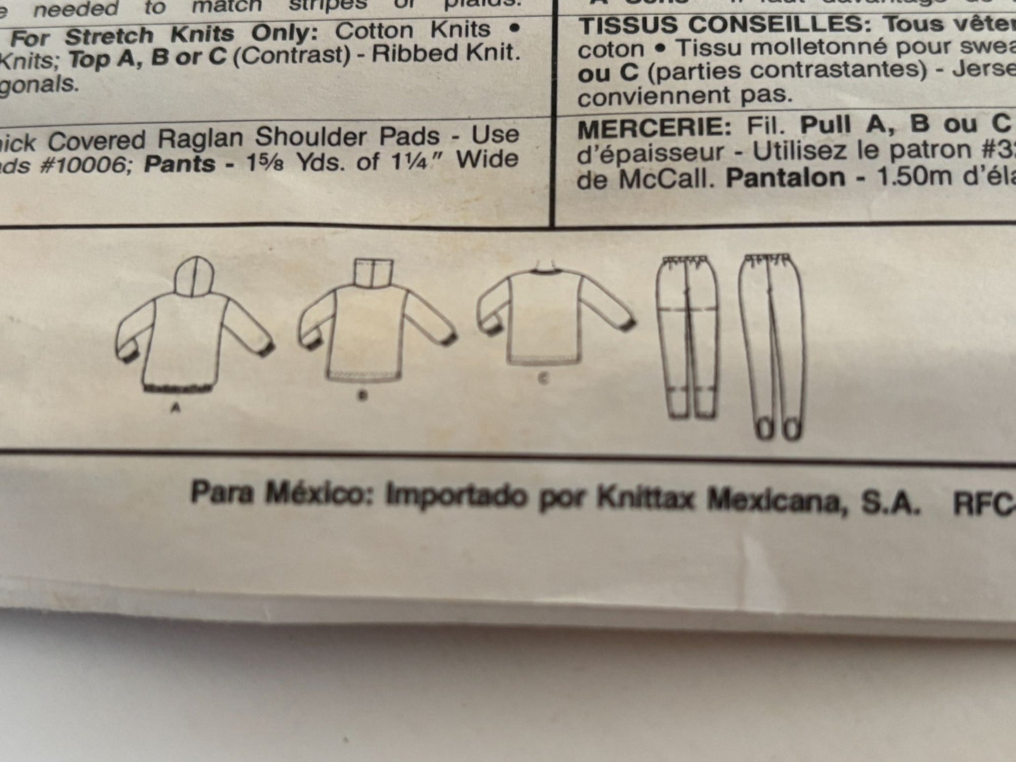 McCalls Sewing Pattern 5094 Loose Fitting Pullover Top Shirt Pants Large 16 18