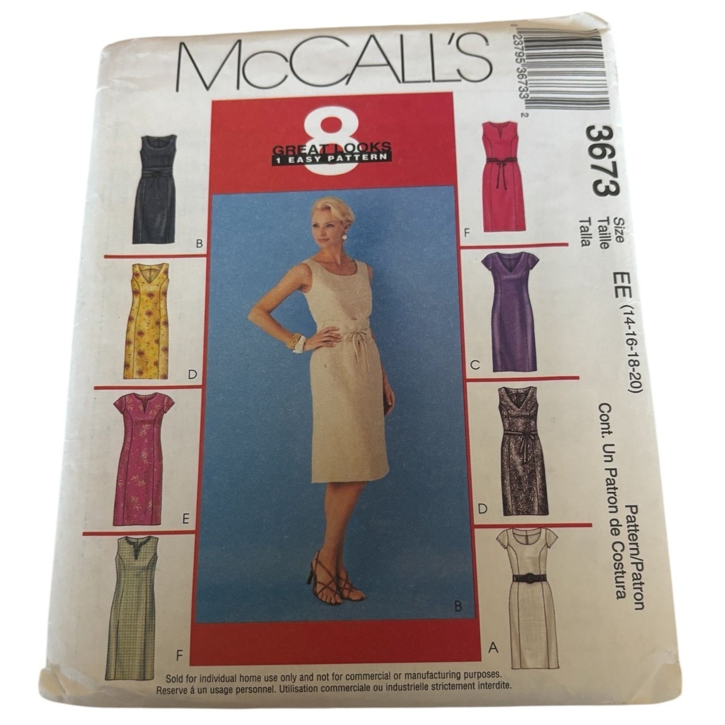 McCalls Sewing Pattern 3673 Straight Dress Career Work 8 Looks 14 16 18 20 Uncut