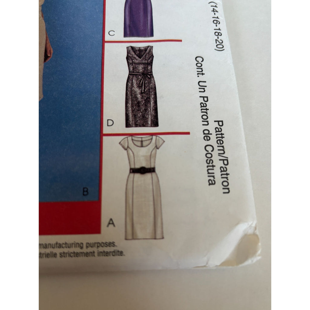 McCalls Sewing Pattern 3673 Straight Dress Career Work 8 Looks 14 16 18 20 Uncut