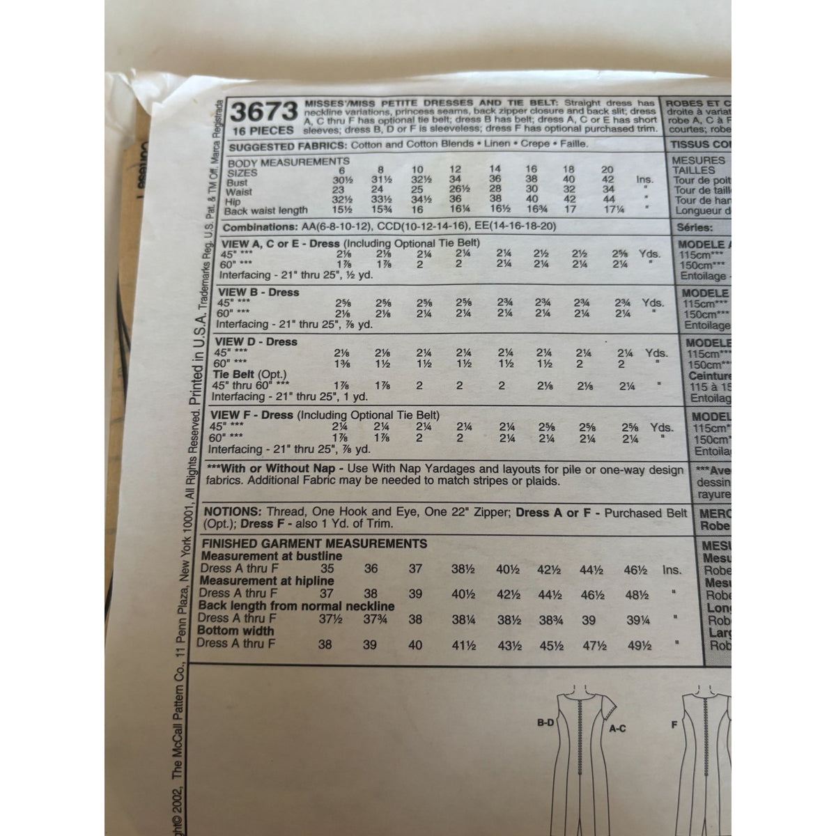 McCalls Sewing Pattern 3673 Straight Dress Career Work 8 Looks 14 16 18 20 Uncut