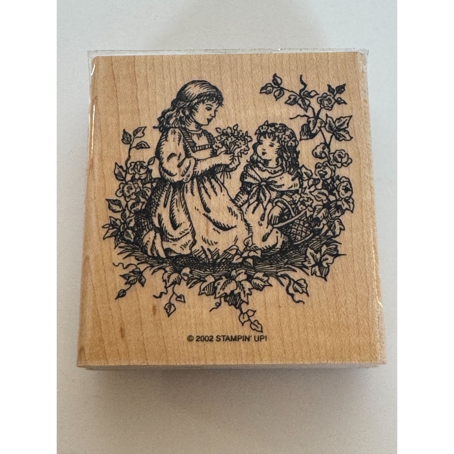 Stampin Up Rubber Stamp Sisters Woodland Girls Picking Flowers Spring Season Art