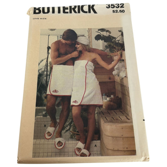 Butterick Sewing Pattern 3532 Bath Accessories Wrap Towel Cover Ups Slippers UC