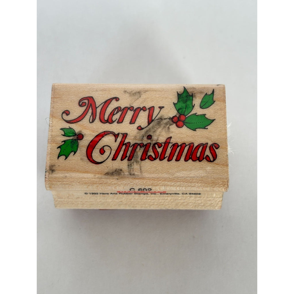 Hero Arts Wooden Rubber Stamp Holly Merry Christmas Gift Tag Card Making Words