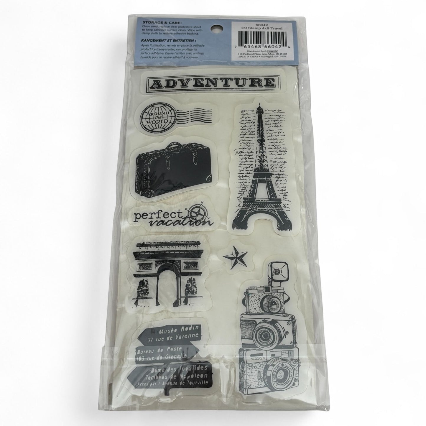 Cloud9 Design Rubber Cling Stamp Set Travel Eiffel Tower Paris Adventure Cardmaking Vintage