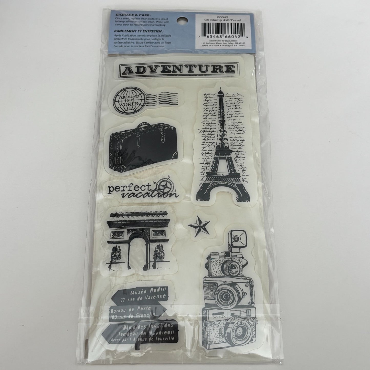 Cloud9 Design Rubber Cling Stamp Set Travel Eiffel Tower Paris Adventure Cardmaking Vintage