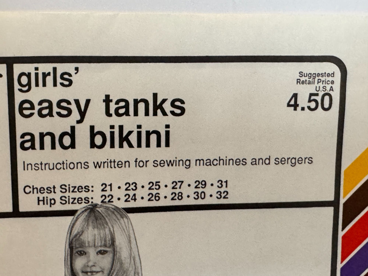 Stretch & Sew Sewing Pattern 1201 Girls Swimsuit Tank Bathing Suit Bikini Uncut