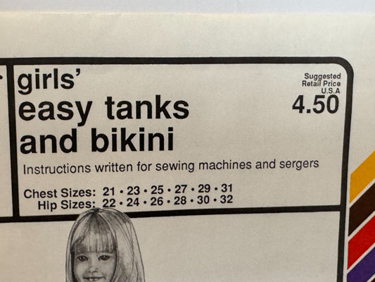 Stretch & Sew Sewing Pattern 1201 Girls Swimsuit Tank Bathing Suit Bikini Uncut