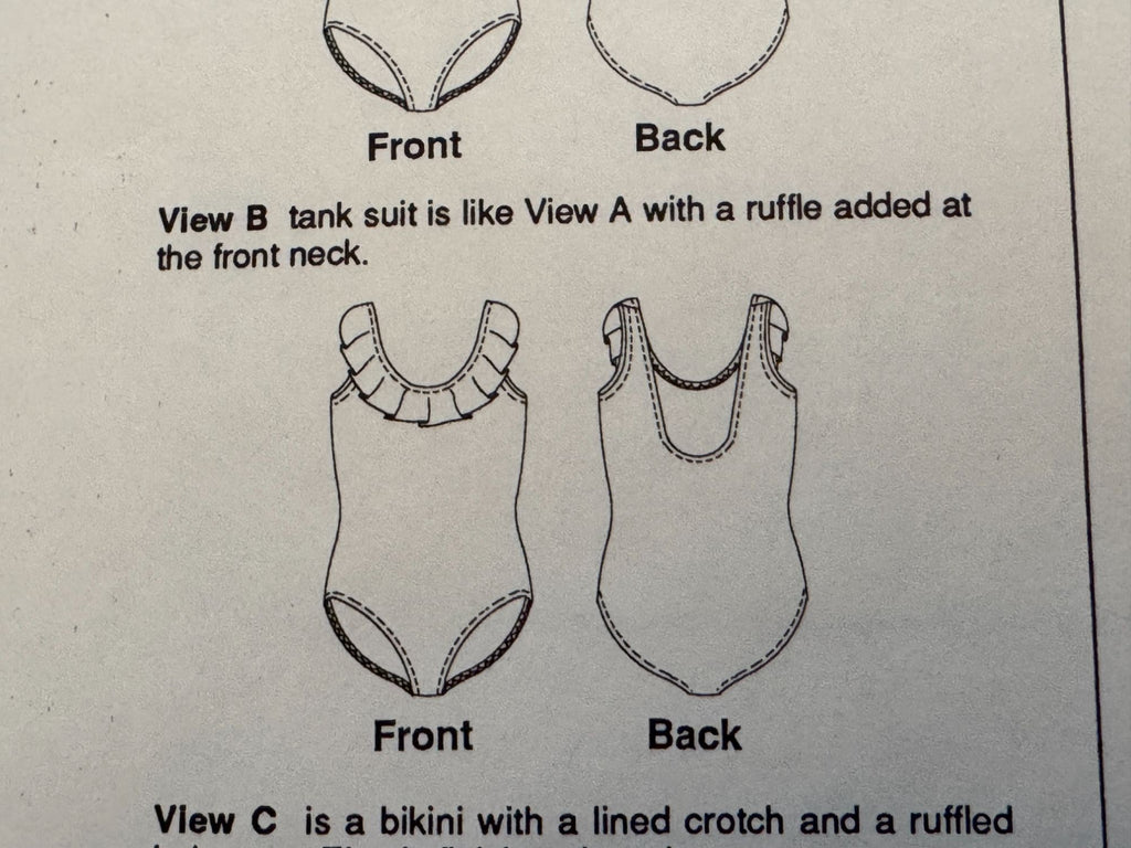 Stretch & Sew Sewing Pattern 1201 Girls Swimsuit Tank Bathing Suit Bikini Uncut