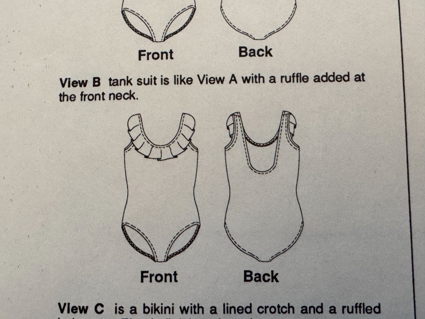 Stretch & Sew Sewing Pattern 1201 Girls Swimsuit Tank Bathing Suit Bikini Uncut