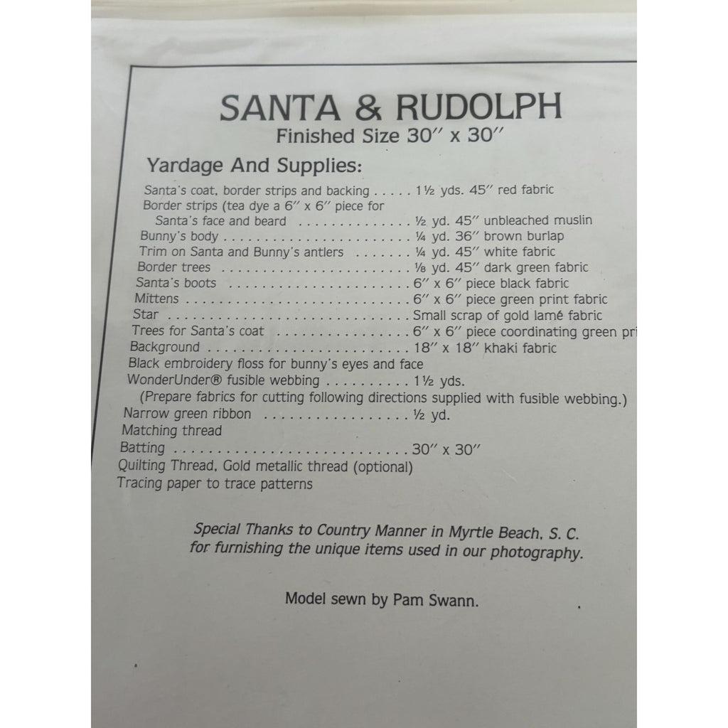 Alma Lynne Applique Quilt Pattern Santa Rudolph Christmas Home Decor 30x 30 Inch